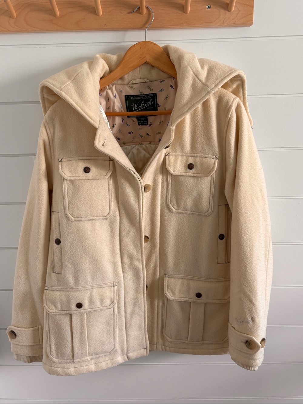 Woolrich Cream Hooded Utility Field Jacket